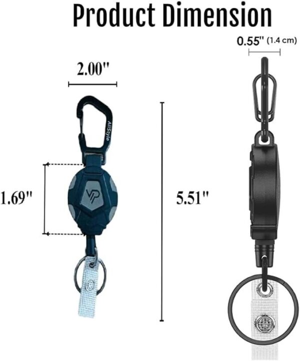 2x Retractable Keychain Heavy Duty Carabiner Badge Holder Tactical ID Badge Reel - Image 5
