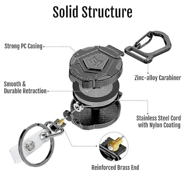 2x Retractable Keychain Heavy Duty Carabiner Badge Holder Tactical ID Badge Reel - Image 7